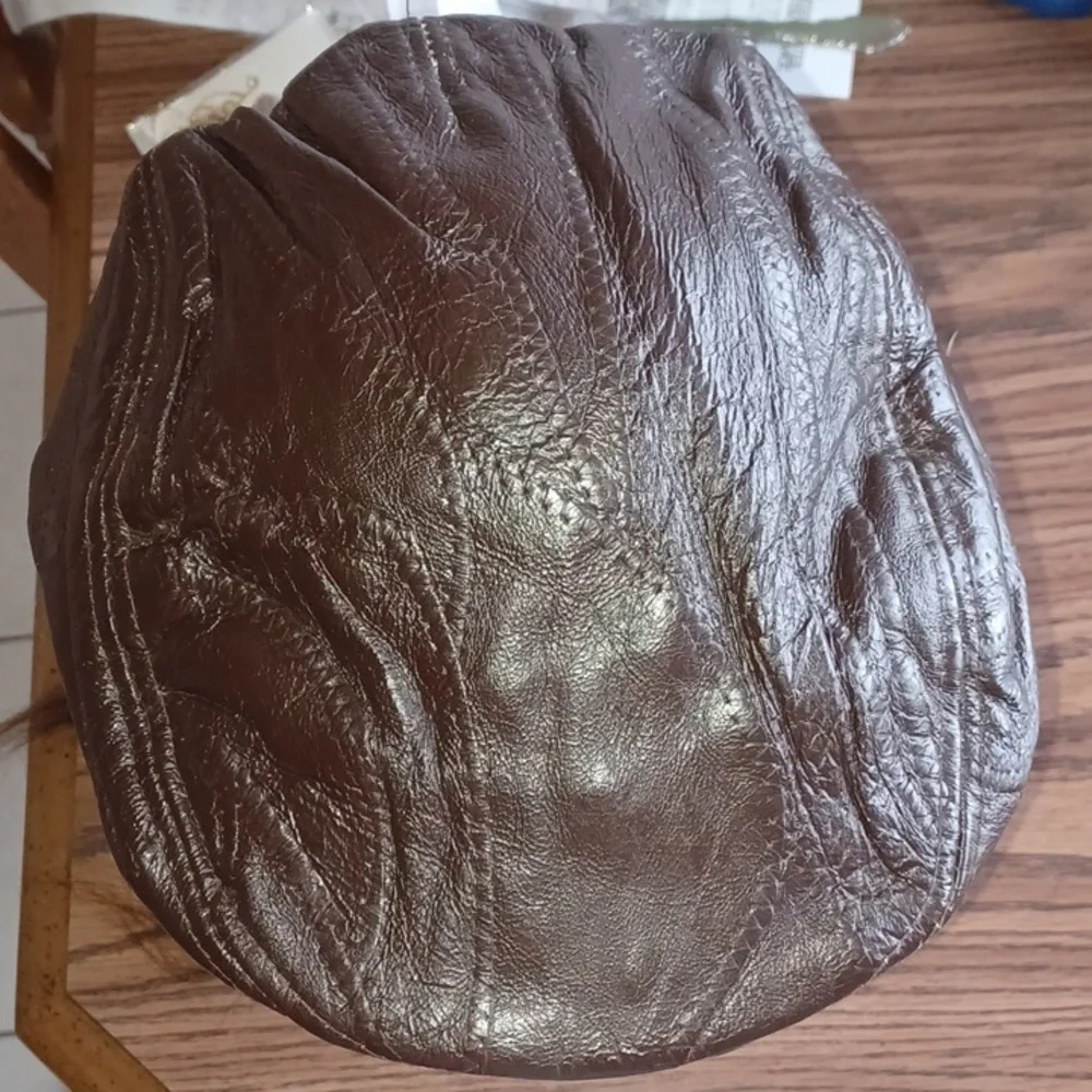 Brown Leather Patched Newsboy Cap